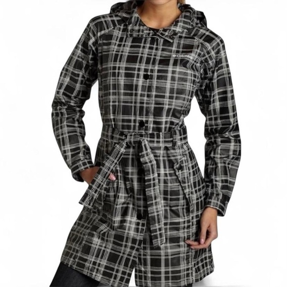 Columbia Black and Gray Trench Coat with Hood - Picture 1 of 8